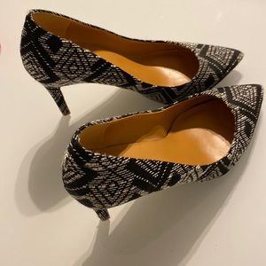 jcrew heels: posh black & white ikat print will look great with any outfit.